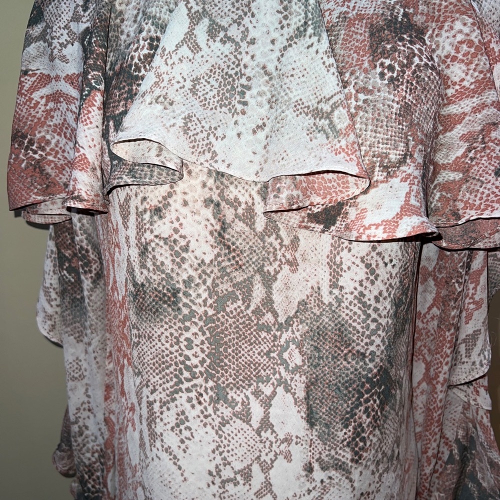 Olivaceous Snakeskin Python Print Blouse Ruffled … - image 2